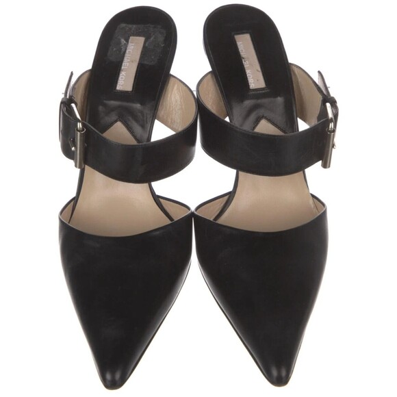 DESIGNER MICHAEL KORS COLLECTION BLACK LEATHER POINTED TOE HIGH HEEL 8.5 M - Picture 3 of 13